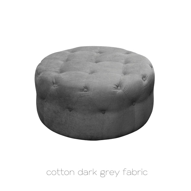 GREY ROUND CHESTERFIELD VELVET FOOTSTOOL