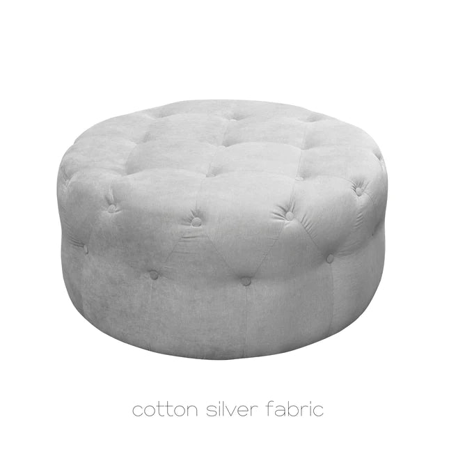 GREY ROUND CHESTERFIELD VELVET FOOTSTOOL