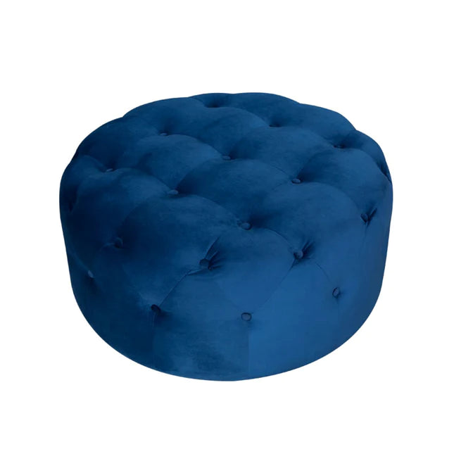 GREY ROUND CHESTERFIELD VELVET FOOTSTOOL