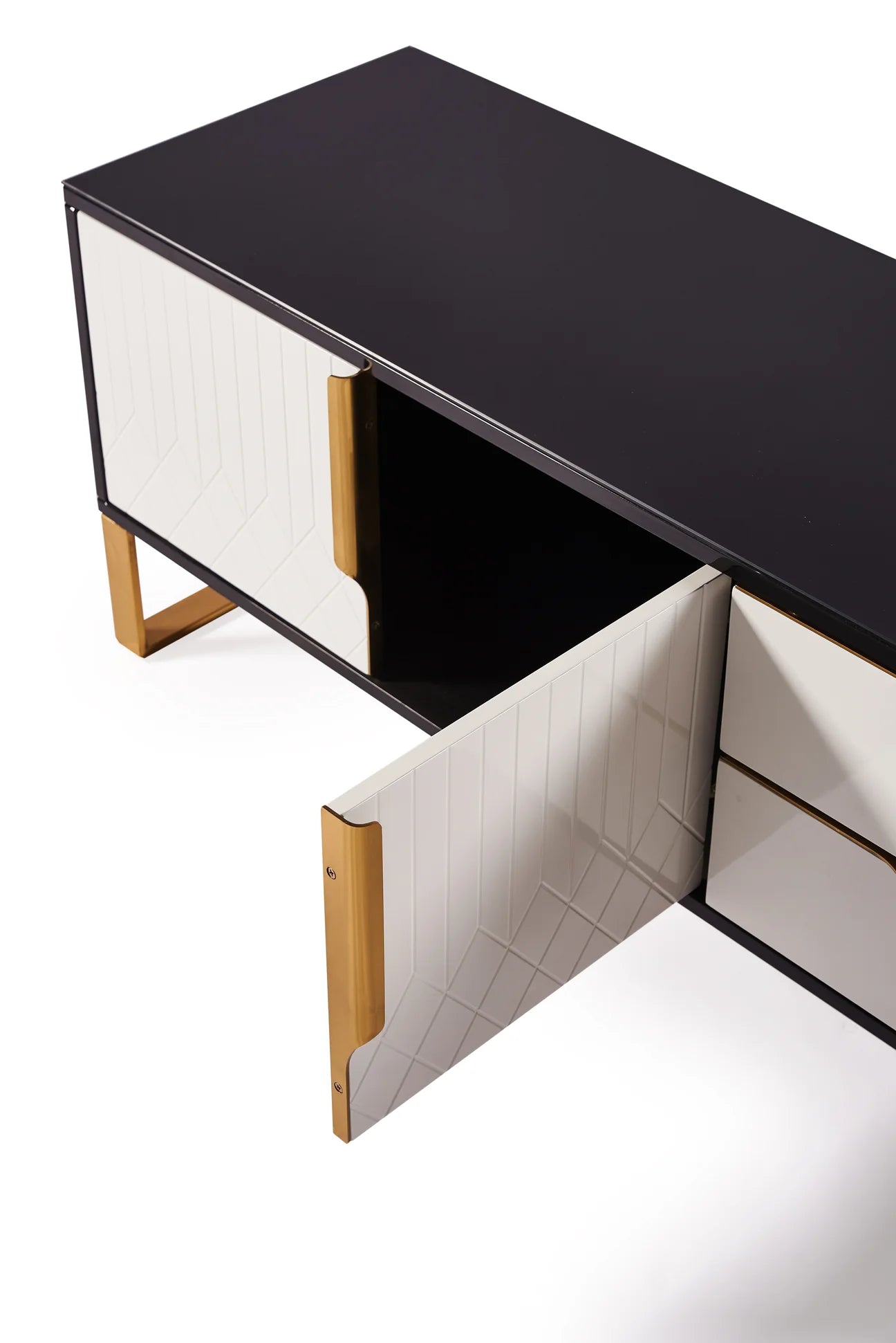 Amal Ribbed Furniture Range - Black, White & Gold - TV stand