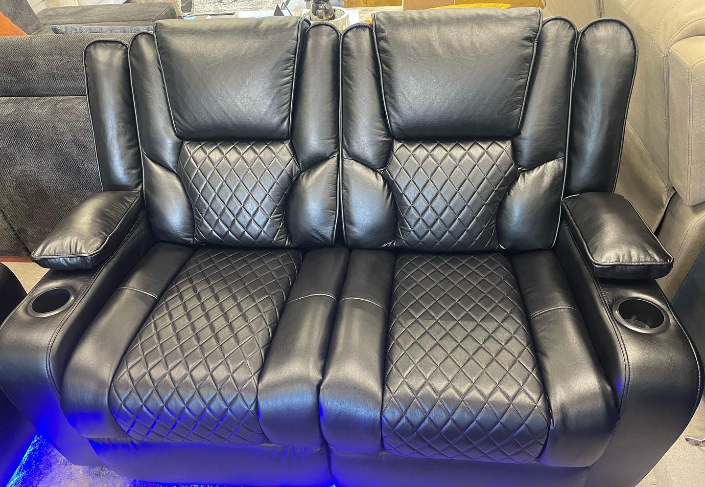 LED Recliner sofas - Black PU Leather