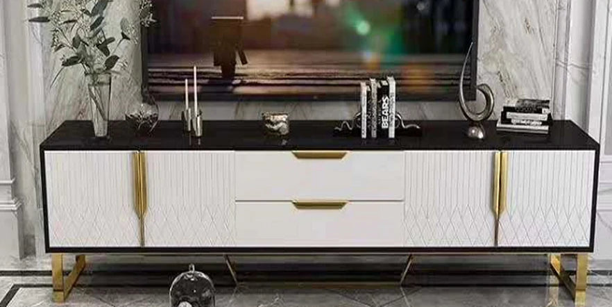 Amal Ribbed Furniture Range - Black, White & Gold - TV stand