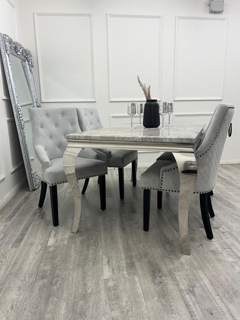 Louis Chrome Marble Dining Set with Bentley BLK Chairs