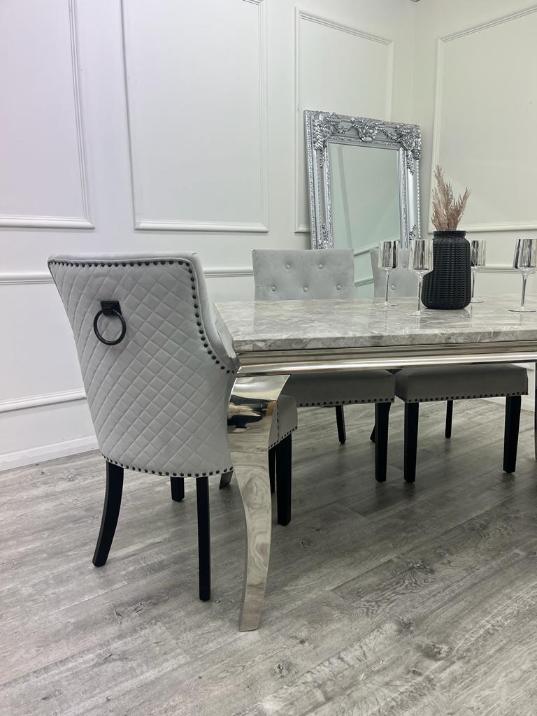 Louis Chrome Marble Dining Set with Bentley BLK Chairs