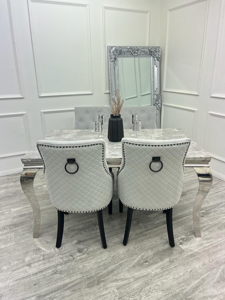 Louis Chrome Marble Dining Set with Bentley BLK Chairs