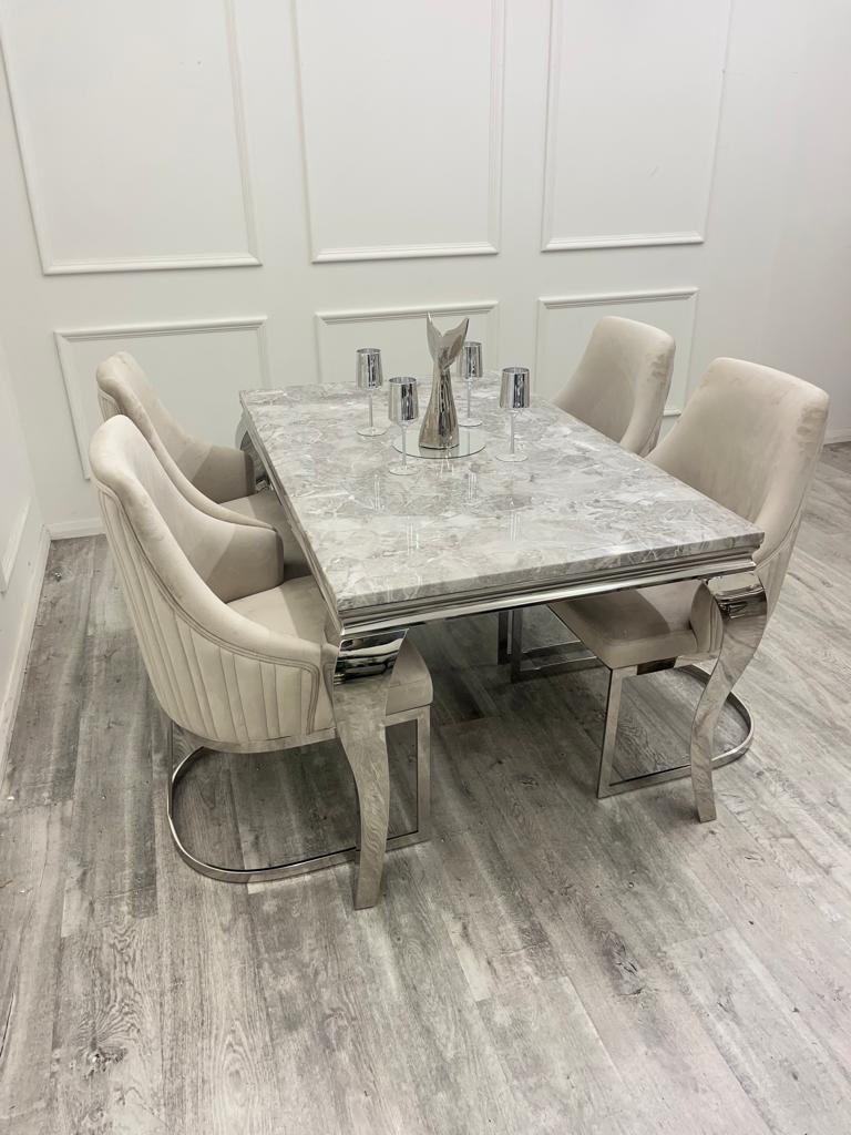 1.8 Louis Chrome Marble Dining Set with Chelmsford Chrome Chairs