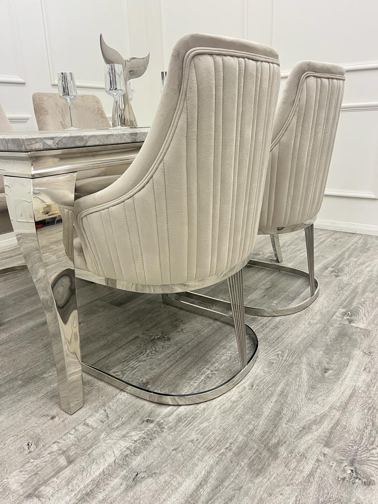 1.8 Louis Chrome Marble Dining Set with Chelmsford Chrome Chairs