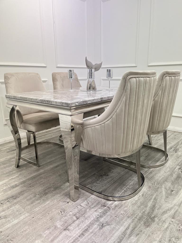 1.8 Louis Chrome Marble Dining Set with Chelmsford Chrome Chairs