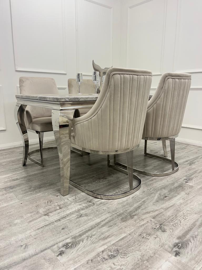 1.8 Louis Chrome Marble Dining Set with Chelmsford Chrome Chairs