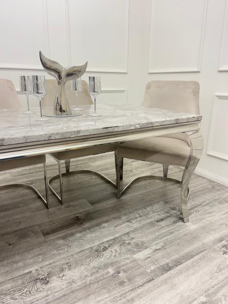 1.8 Louis Chrome Marble Dining Set with Chelmsford Chrome Chairs