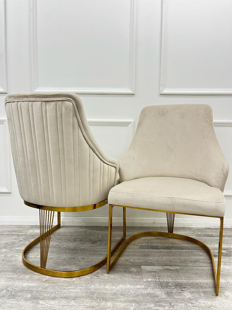 1.5 Louis Gold Marble Dining Set with Chelmsford Gold Chairs