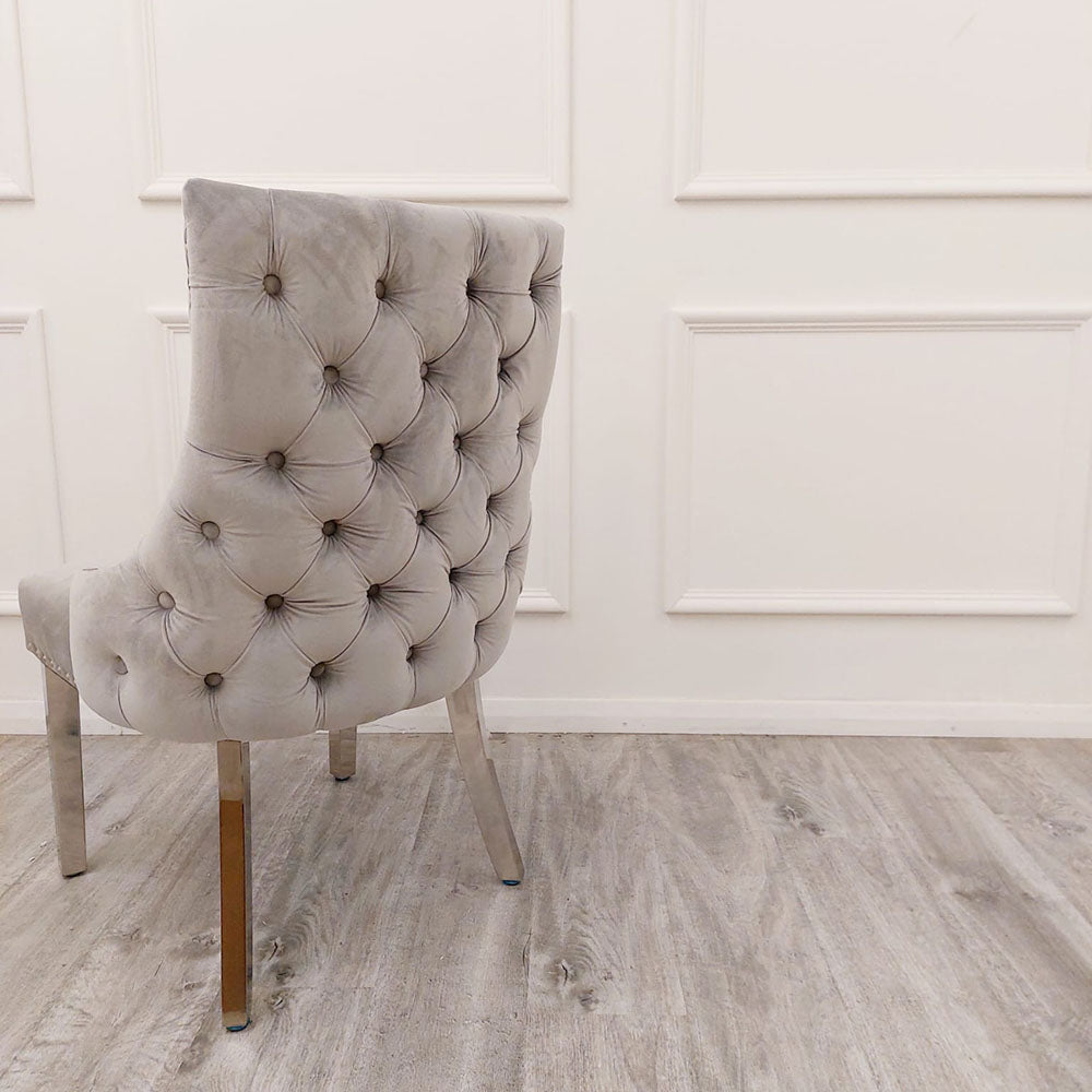 Louis Chrome Marble Dining Set with Kensington Light Grey Chairs