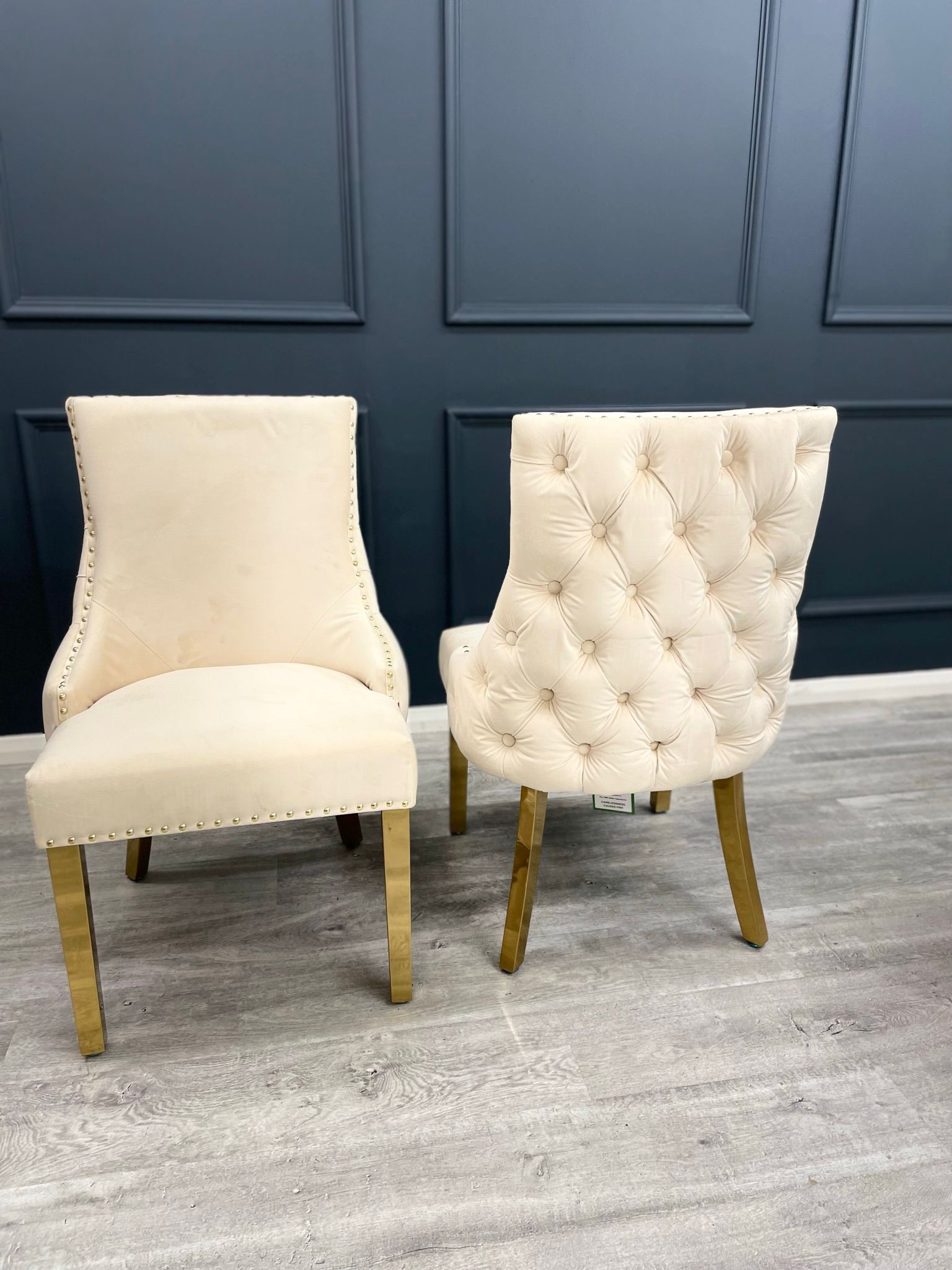 Louis Gold Marble Round Dining Set with Kensington Cream Chairs