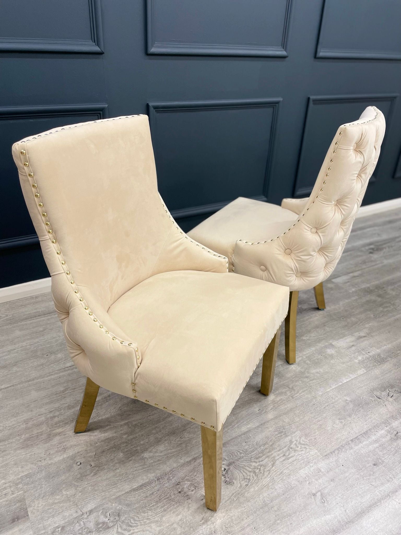 Louis Gold Marble Round Dining Set with Kensington Cream Chairs