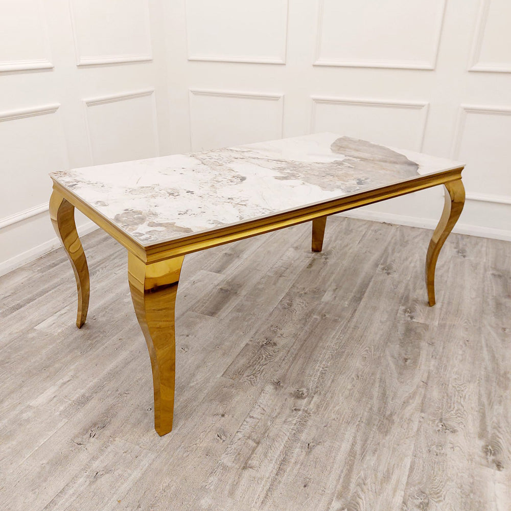 1.5 Louis Gold Marble Dining Set with Chelmsford Gold Chairs