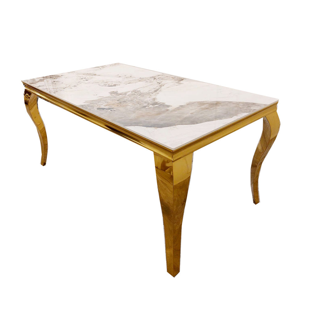 1.5 Louis Gold Marble Dining Set with Chelmsford Gold Chairs