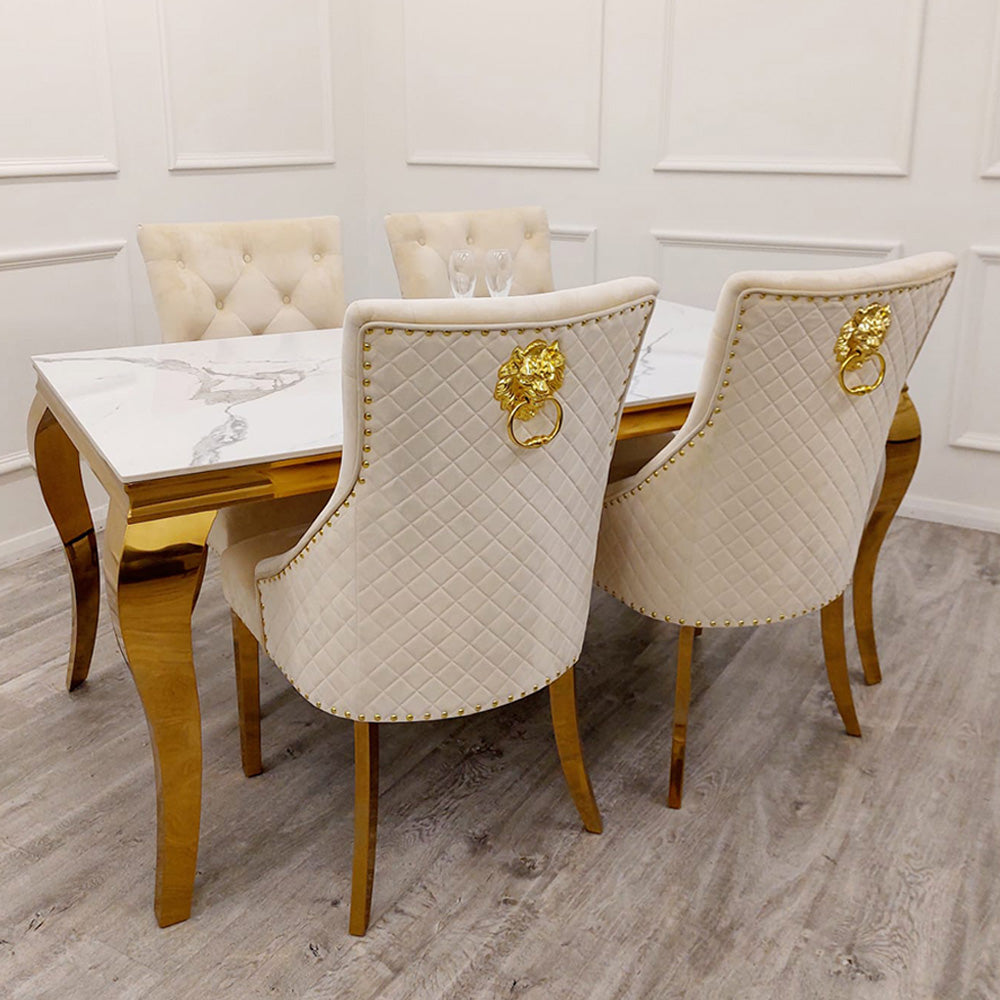 1.8 Louis Gold Marble Dining Set with Bentley Gold Chairs