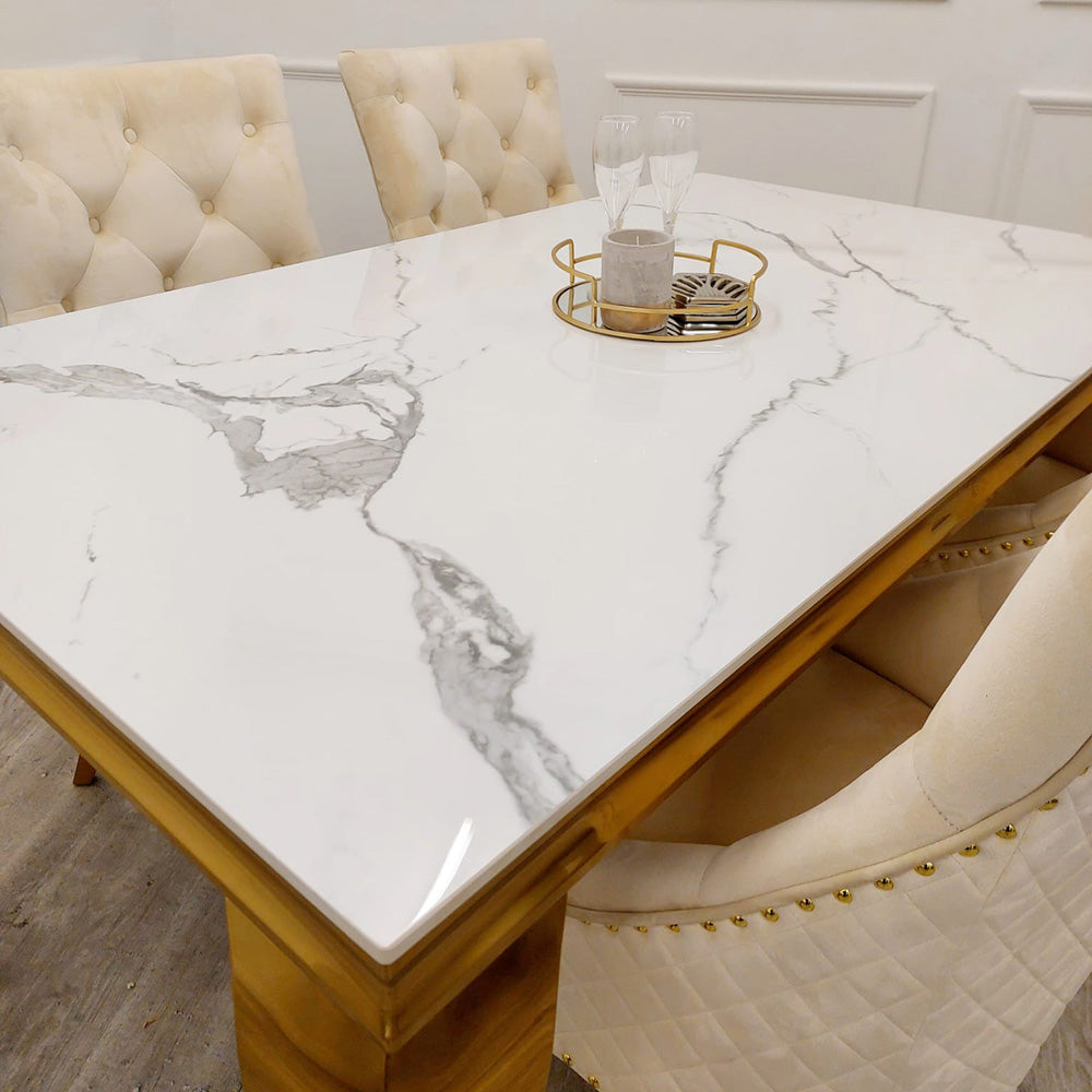 Louis Gold Marble Dining Set with Bentley Gold Chairs