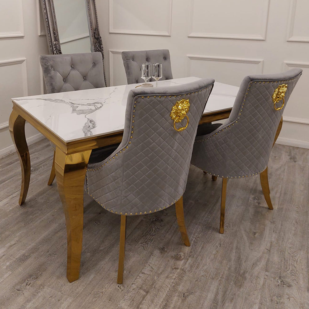 Louis Gold Marble Dining Set with Bentley Gold Chairs