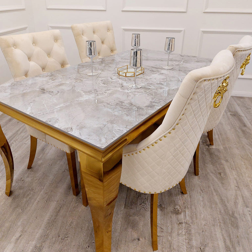 Louis Gold Marble Dining Set with Bentley Gold Chairs