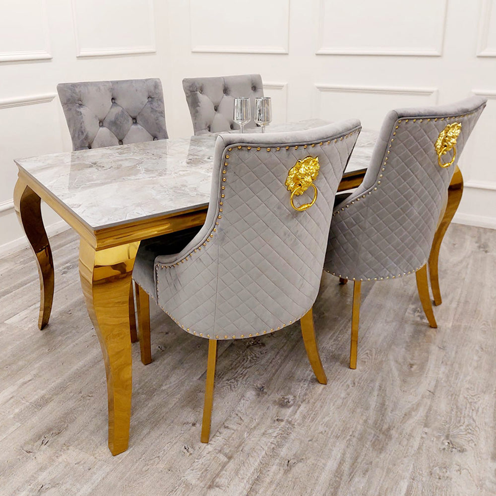 Louis Gold Marble Dining Set with Bentley Gold Chairs