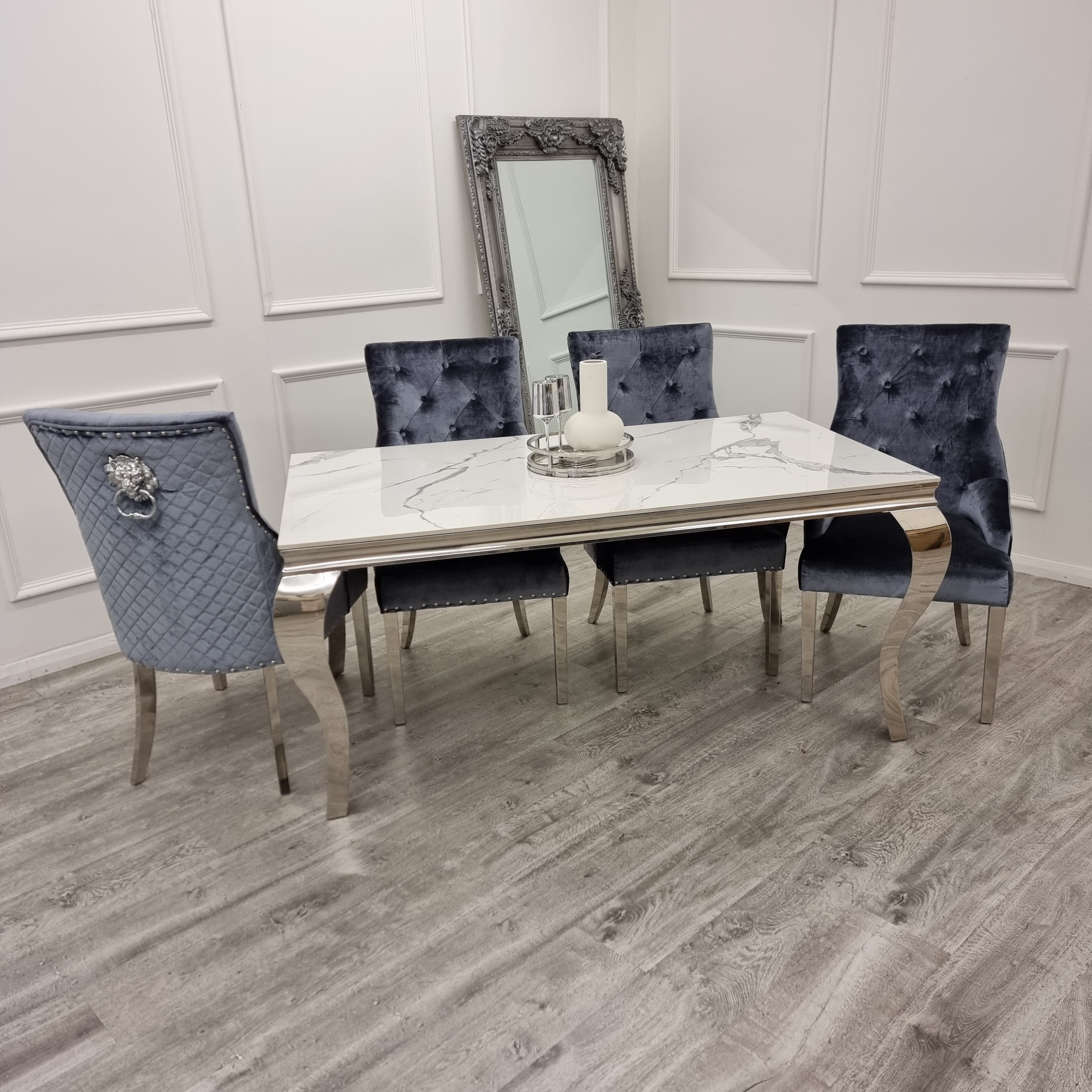 Louis Chrome Marble Dining Set with Bentley Chairs