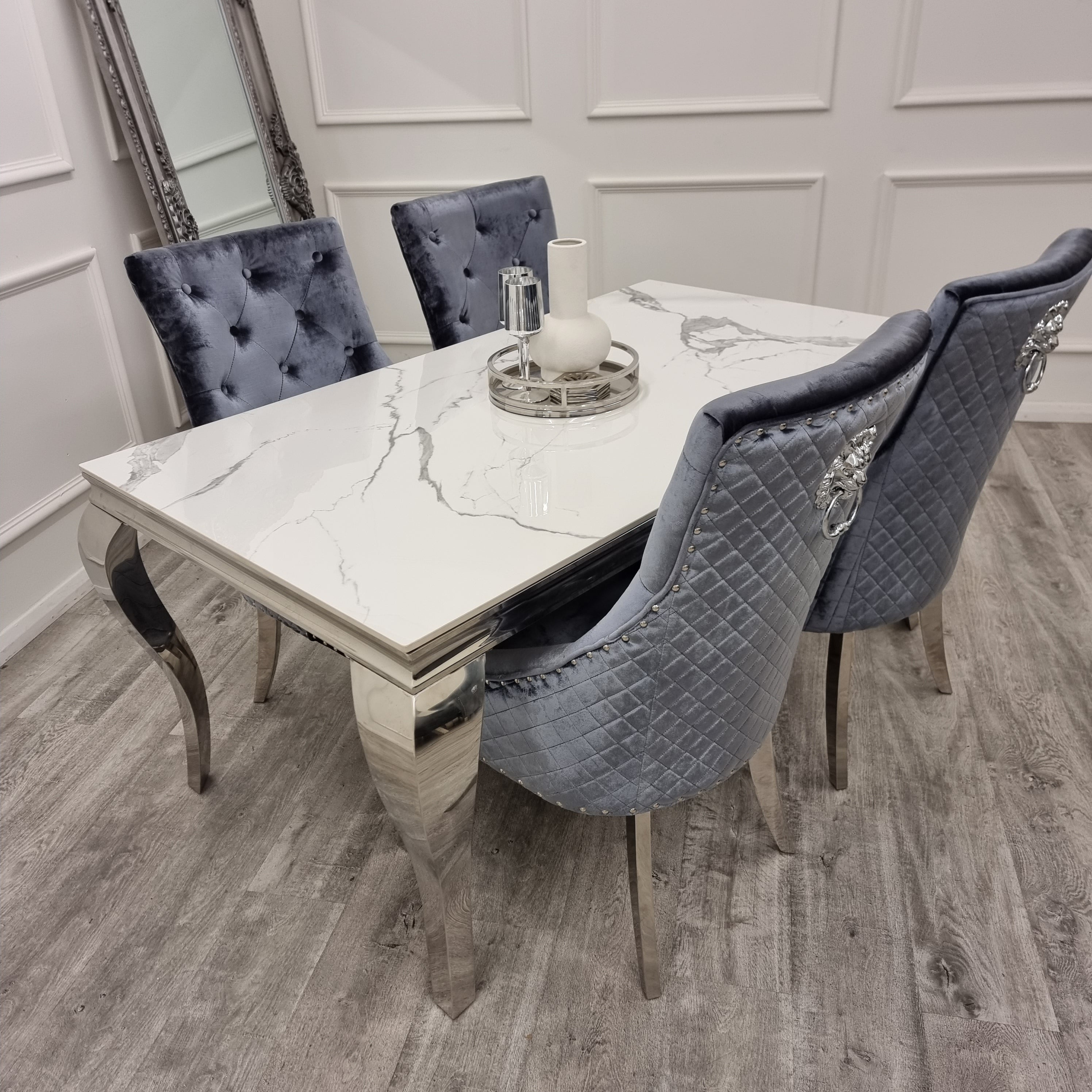 Louis Chrome Marble Dining Set with Bentley Chairs