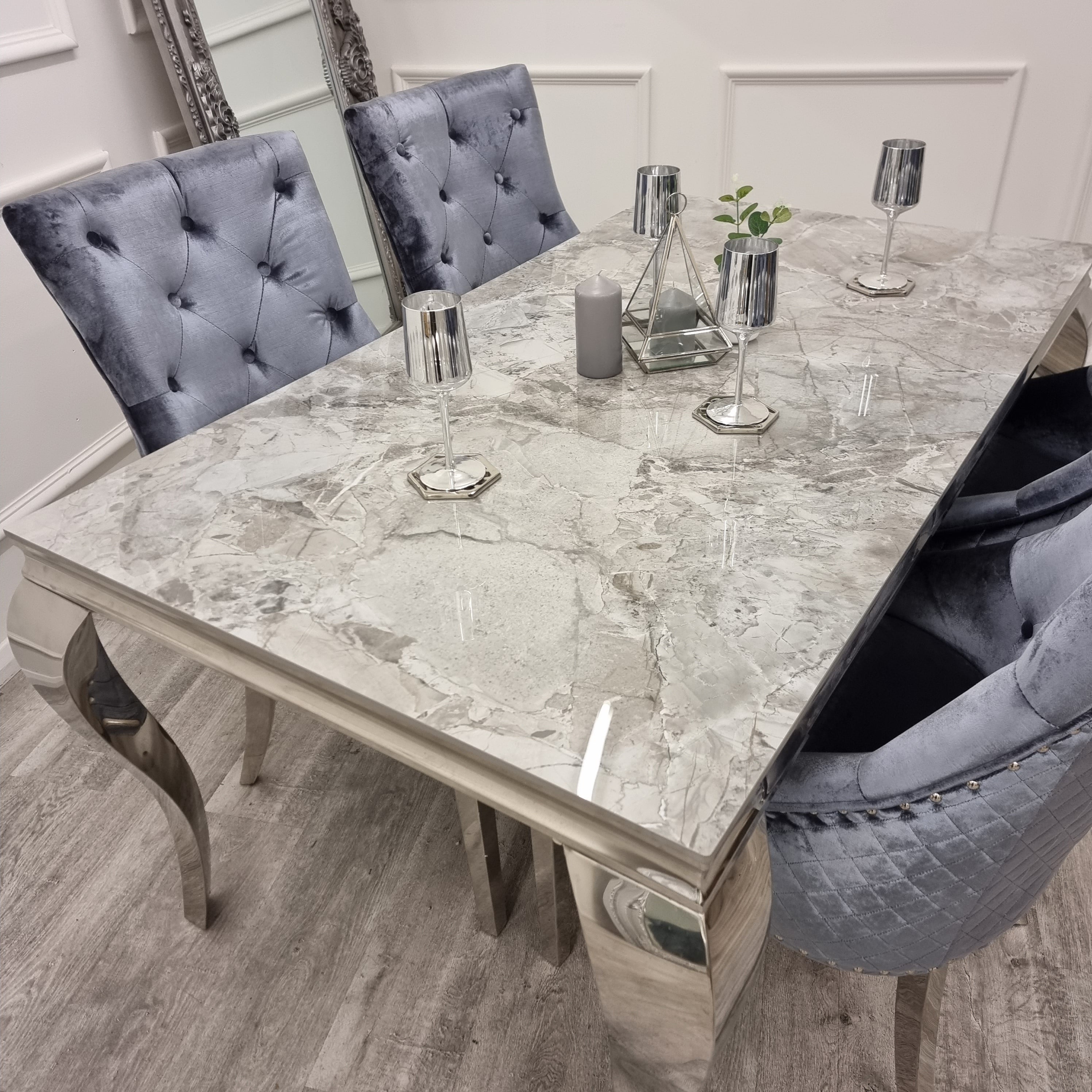 Louis Chrome Marble Dining Set with Bentley Chairs