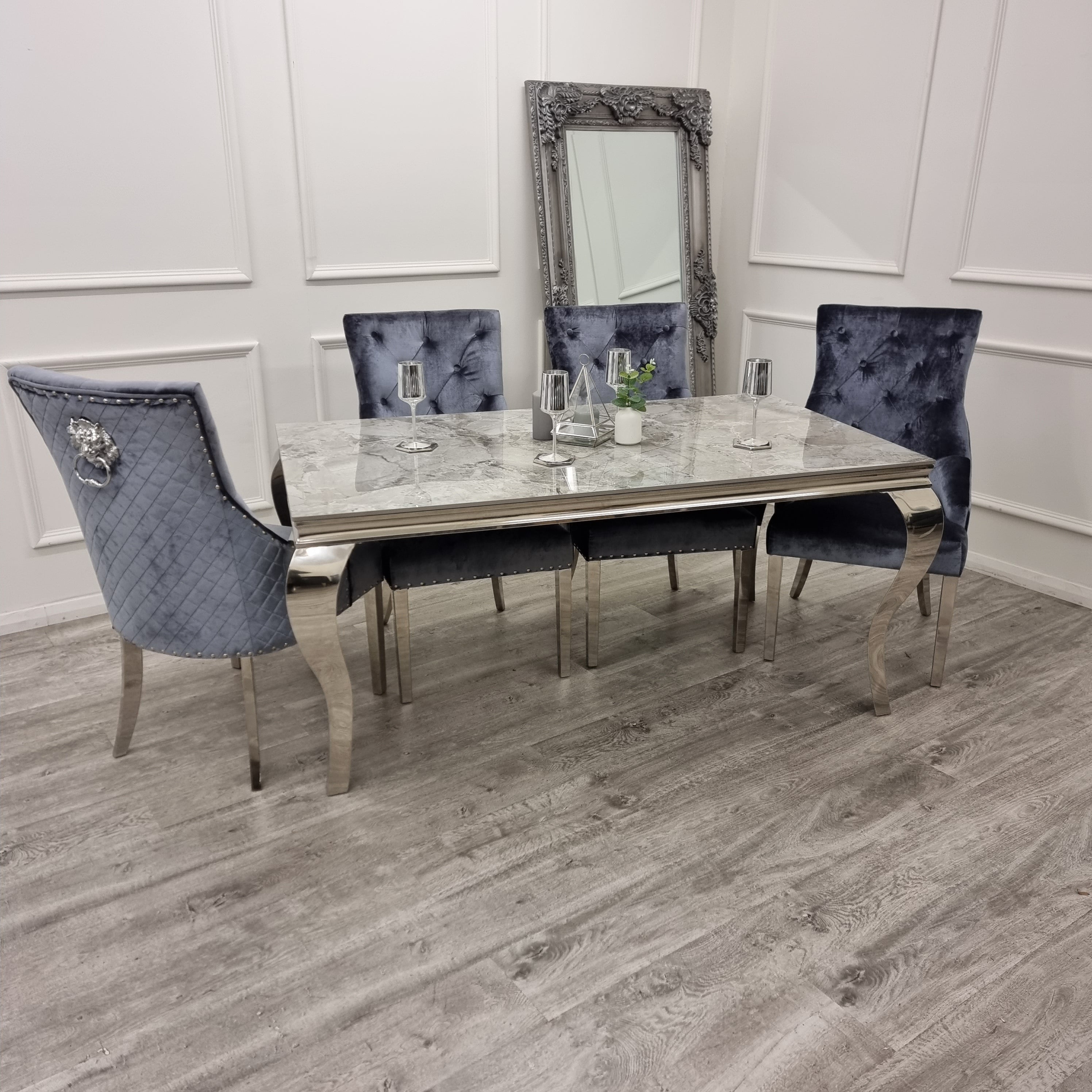 Louis Chrome Marble Dining Set with Bentley Chairs