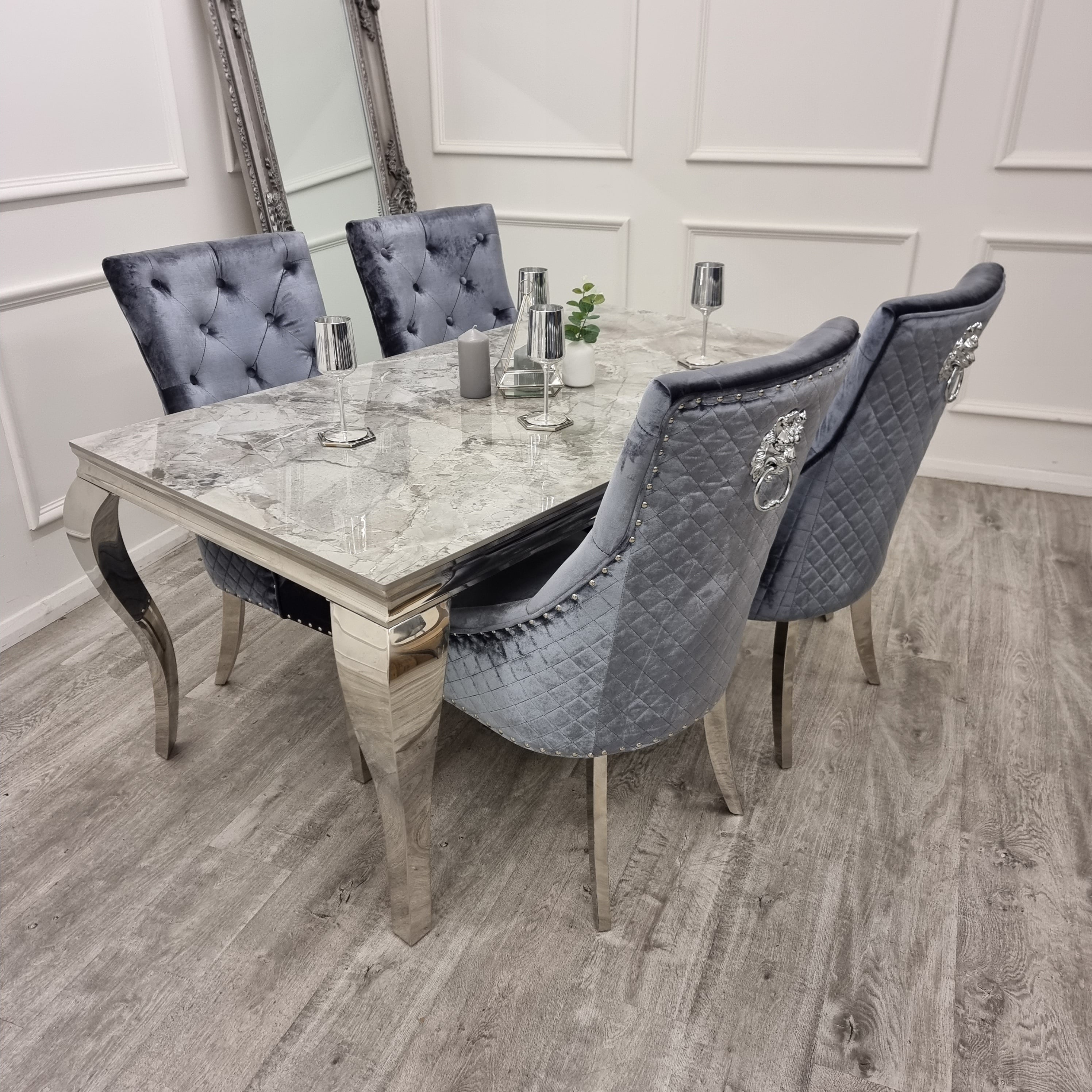 Louis Chrome Marble Dining Set with Bentley Chairs