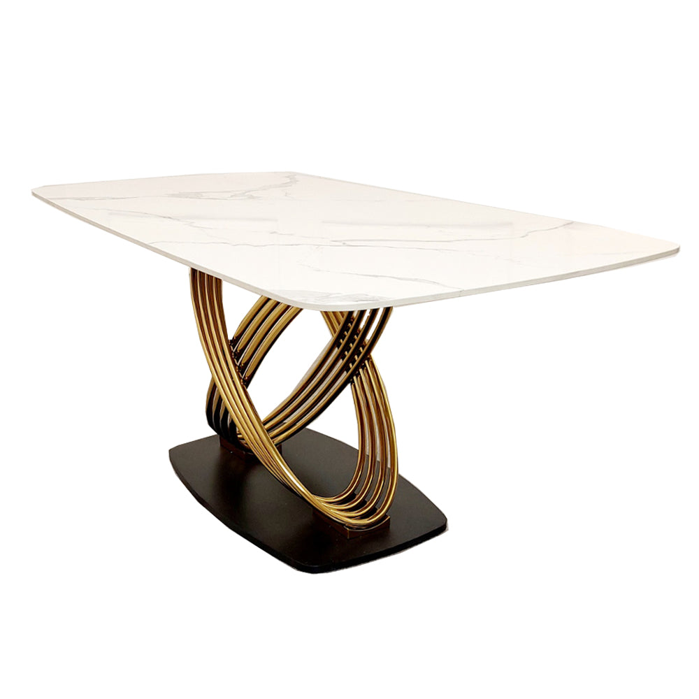 Orion Gold 1.8 Dining Table with Polar White Sintered Stone Top with Etta Chairs Set