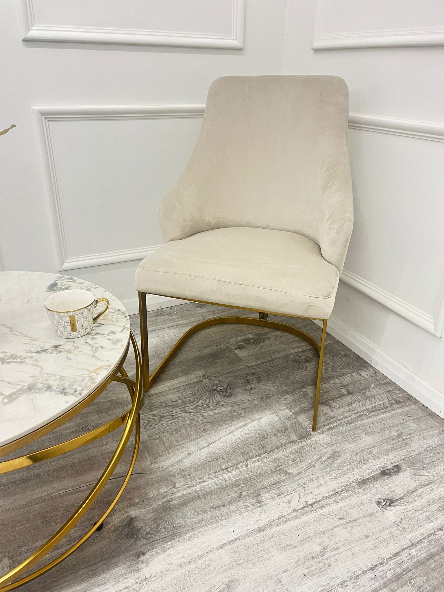 1.5 Louis Gold Marble Dining Set with Chelmsford Gold Chairs