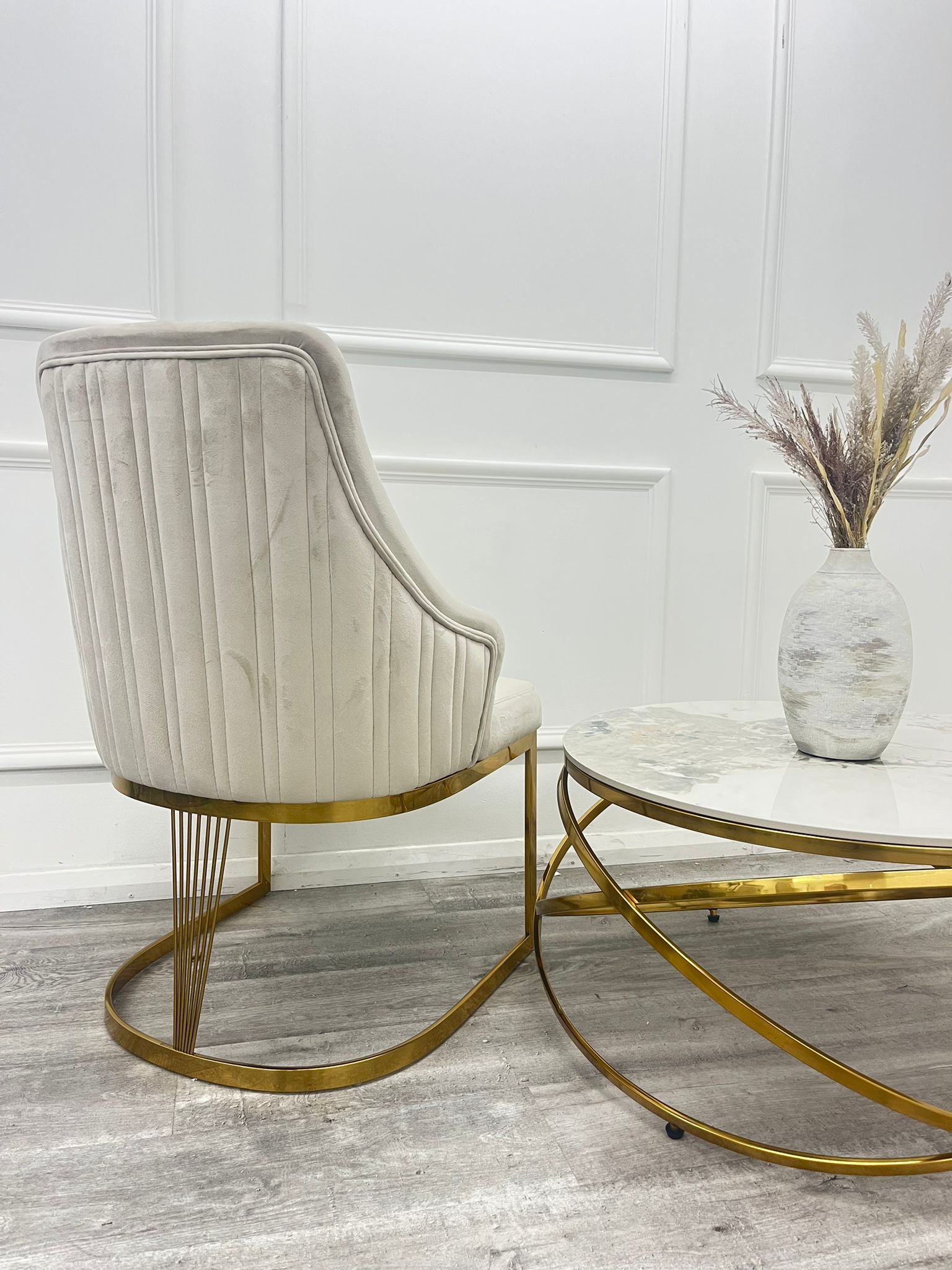 1.5 Louis Gold Marble Dining Set with Chelmsford Gold Chairs