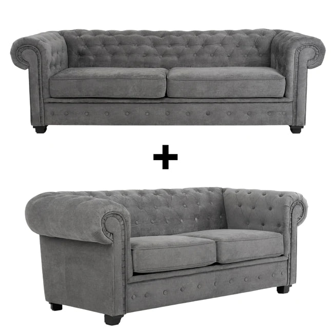 Grande Chesterfield 3 Seater 2 Seater or Single Chair In Dark Grey